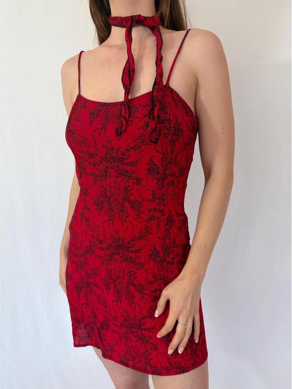 Vintage Red and Black Paisley Casual Summer Mini Dress